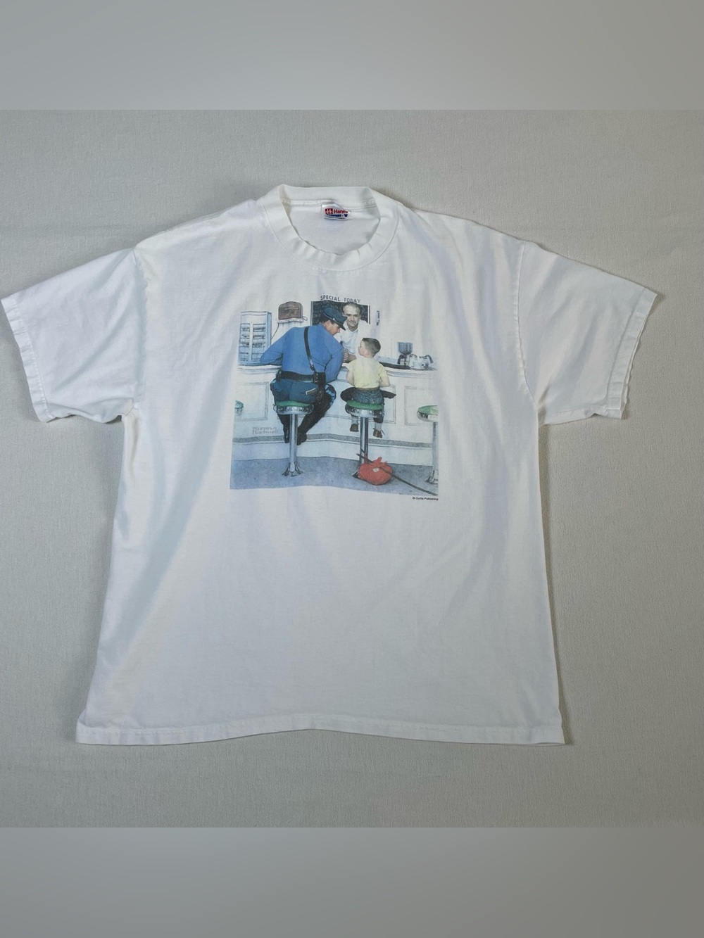 VINTAGE Norman Rockwell Runaway Portrait Art T-shirt Men XL White Rare 1990s